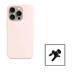 PHONECARE Kit Support Magnétique Renforcé de Voiture + Coque Silicone Liquide pour Apple iPhone 15 Plus - Rose