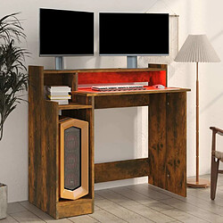 Maison Chic Bureau solide,Table de travail,Bureau d'ordinateur et lumières LED Chêne fumé 97x45x90 cm Bois d'ingénierie -GKD91281 pas cher