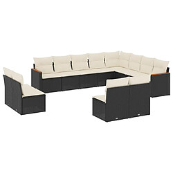 vidaXL Salon de jardin 12 pcs avec coussins noir résine tressée