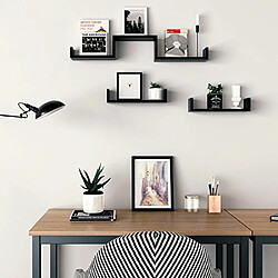 SONGMICS Lot de 3 Etagères murales flottantes Rangement Décoration Exposition Panneau de MDF Design rétro Noir LWS40BK