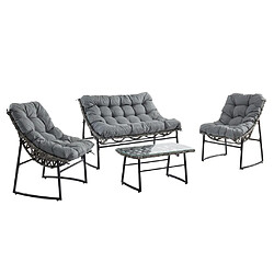 Vente-Unique Salon de jardin en résine tressée : 1 canapé 2 places, 2 fauteuils et une table basse - Gris anthracite - JONAH de MYLIA 