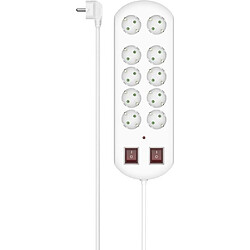 Hama Steckdosenleiste, 10-fach, Überspannungsschutz, zwei Schalter, 2 m, Weiß (00223163)
