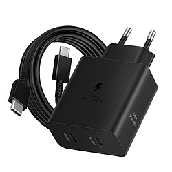 Chargeur secteur ULTRA RAPIDE DUO 50W ou 2 x 25W, GaN (avec câble 45W 1,8M Coloris Noir SAMSUNG EP-T5020XBEGEU 