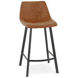 Alterego Tabouret snack mi-hauteur 'FUJI MINI' en microfibre brune avec pied en métal noir