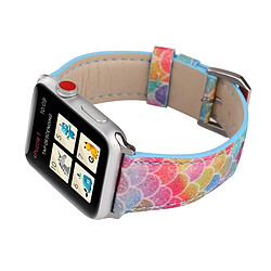 Wewoo Fish Scale Glitter - Bracelet en cuir véritable avec boucle en acier inoxydable pour Apple Watch séries 3 et 2 & 1 42 mm (bleu) pas cher