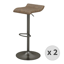 Moloo LEO-Tabouret de bar en cuir synthétique Marron et pieds bronze (x2)