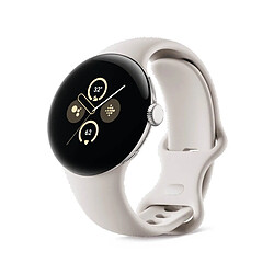 Google Pixel Watch 2 41 mm WiFi Argent (Polished Silver) et bracelet sport blanc (Porcelain)