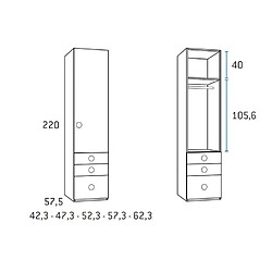 Inside 75 Armoire 1 porte droite 2 tiroirs 1 caisson 62,3 x 57,5 x 220 cm