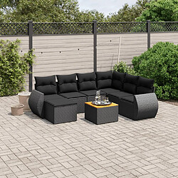 vidaXL Salon de jardin 8 pcs avec coussins noir résine tressée 