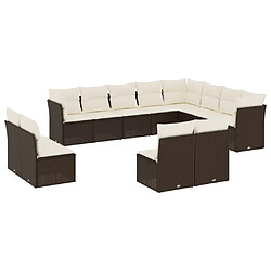 vidaXL Salon de jardin avec coussins 12 pcs marron résine tressée