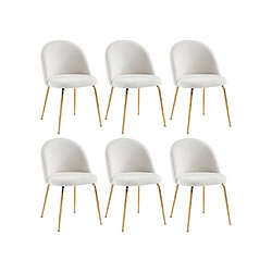 Vente-Unique Lot de 6 chaises - Tissu bouclette et acier inoxydable doré - Blanc - MELBOURNE