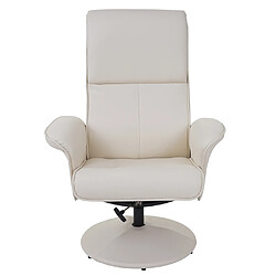 Mendler Fauteuil relax Helsinki, fauteuil de télévision avec tabouret ~ similicuir, crème pas cher