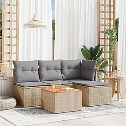 vidaXL Salon de jardin avec coussins 5pcs mélange beige résine tressée