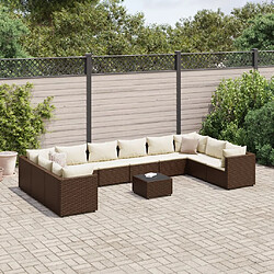 vidaXL Salon de jardin 11 pcs avec coussins marron résine tressée