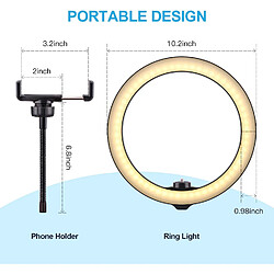 Acheter BESTA Anneau lumineux pour selfie de 25,4 cm avec trépied, lampe LED de bureau à intensité variable avec obturateur à distance sans fil pour diffusion en direct/maquillage/vidéo YouTube