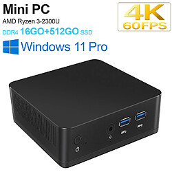 VANWIN Mini PC AMD Ryzen 3-2300U (jusqu'à 4,3 GHz), 16Go DDR4 512 Go M.2 NVMe SSD, Mini-Ordinateur sans Ventilateur 4k@60Hz HDMI&VGA, USB3.0, Dual-Band Wi-FI 2.4/5.0G, WIFI6 BT5.2 