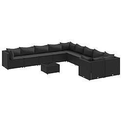 vidaXL Salon de jardin 11 pcs avec coussins noir résine tressée