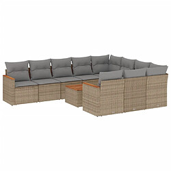 vidaXL Salon de jardin et coussins 11 pcs mélange beige résine tressée