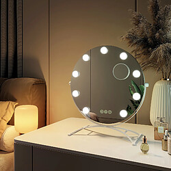 EMKE Miroir de maquillage Hollywood avec Ampoules LED Miroir grossissant Interrupteur tactile 3 couleurs dimmable Rotation à 360° - Cadre Blanc 47 x 40 cm