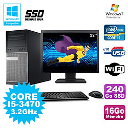 Lot PC Tour Dell 790 I5-3470 3.2Ghz 16Go 240Go SSD DVD WIFI Win 7 + Ecran 22" - Occasion