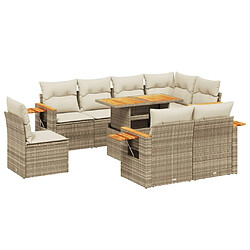 vidaXL Salon de jardin avec coussins 9 pcs beige résine tressée