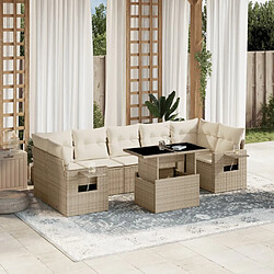 vidaXL Salon de jardin avec coussins 8 pcs beige résine tressée 