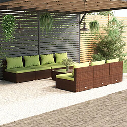 vidaXL Salon de jardin 8 pcs avec coussins résine tressée marron