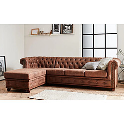 Lisa Design Winston - Canapé d'angle Chesterfield - 4 places - style industriel - gauche Winston - Canapé d'angle Chesterfield - 4 places - style industriel - gauche - Marron