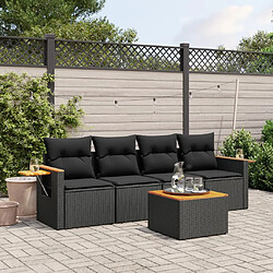 vidaXL Salon de jardin 5 pcs avec coussins noir résine tressée 