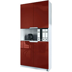 Mpc Armoire de Rangement avec 5 Compartiments et 4 Portes, Blanc Mat/Bordeaux Haute Brillance (82 x 184 x 37 cm)