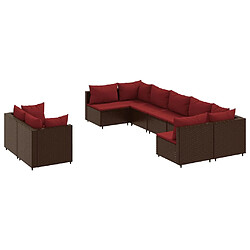 vidaXL Salon de jardin avec coussins 9 pcs marron résine tressée