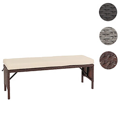 Mendler Banc en rotin HWC-G16, Banc de jardin en rotin, Gastronomie 112cm ~ brun, coussin crème