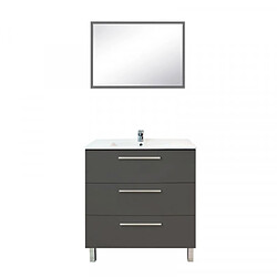 Dansmamaison Meuble sous vasque 3 tiroirs 80 cm Gris + Miroir - KISSA Meuble sous vasque 3 tiroirs 80 cm Gris + Miroir - KISSA - L 81 x l 46.5 x H 88 cm