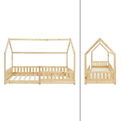 ML-Design Lit d'enfants nature en bois de pin avec protection antichute et toit 200x90cm