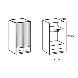 Avis Inside 75 Armoire penderie DINGLE 2 portes miroirs 2 tiroirs largeur 91 blanche