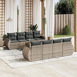 Maison Chic Ensemble Tables et chaises d'extérieur 9 pcs avec coussins,Salon de jardin gris résine tressée -GKD525794