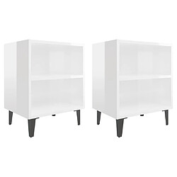 vidaXL Tables de chevet pieds en métal 2 pcs blanc brillant 40x30x50cm