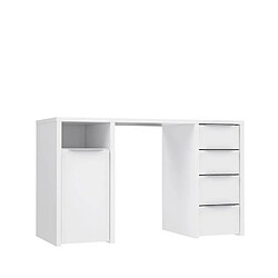 BILBAO Bureau 1 porte 4 tiroirs - Decor papier blanc - L 125 x P 50 x H 75 cm 