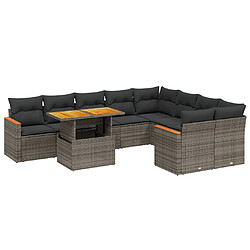 vidaXL Salon de jardin avec coussins 10 pcs gris résine tressée