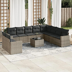 Maison Chic Salon de jardin 11 pcs avec coussins | Ensemble de Table et chaises | Mobilier d'Extérieur gris résine tressée -GKD17575