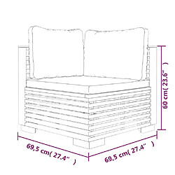 vidaXL Canapé d'angle de jardin coussins Gris foncé Bois teck massif pas cher