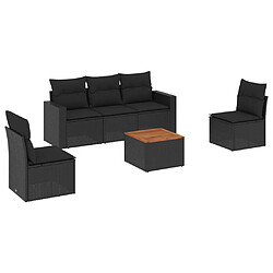 vidaXL Salon de jardin 6 pcs avec coussins noir résine tressée