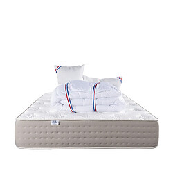 LUXURY LITERIE Matelas 140x200 cm, Dreamlux, 26 cm , ressorts ensachés, mousse haute densité, indépendance du couchage, face été/hiver + 2 Oreillers + Couette