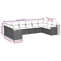 vidaXL Salon de jardin 10 pcs avec coussins noir résine tressée pas cher