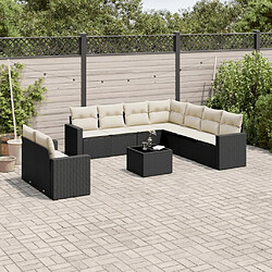 vidaXL Salon de jardin 10 pcs avec coussins noir résine tressée 