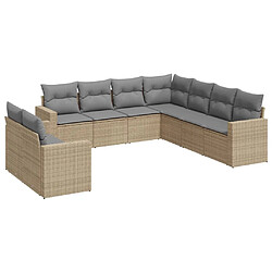 vidaXL Salon de jardin avec coussins 9 pcs beige résine tressée