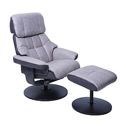 Mendler MCA fauteuil relax HWC-F21, fauteuil de télévision avec tabouret, textile, charge max. 110kg ~ gris clair