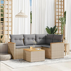 vidaXL Salon de jardin avec coussins 5pcs mélange beige résine tressée