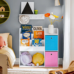 SoBuy KMB37-F Étagère de Rangement pour Livres et Jouets Enfant Bibliothèque Étagère à Livres Meuble de Rangement Multifonctionnel avec 2 Paniers, 89x35x87 cm