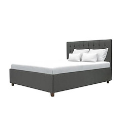 Cstore EMILY - lit adulte 140x190 cm + coffre de rangement - tissu imitation lin gris foncé - sommier inclus 